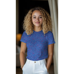 Rib jersey- dierenprint  - blauw € 19  /m