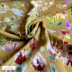 Crinkle -  bloemen  geel groen-  €31/m