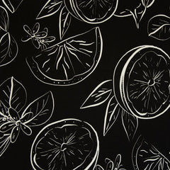 Viscose - zwart/wit - Citrus vruchten - € 30/m