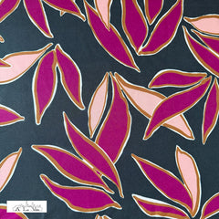 Travel stof - bladeren op groen -  € 35/m