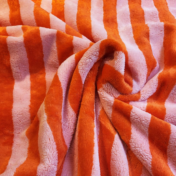 Bamboe badstof - Strepen rood/roze - € 20/m