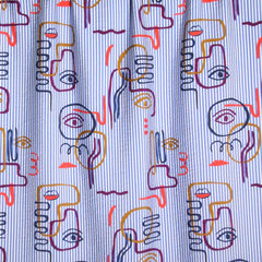 Atelier Jupe- Wit en blauw grafische textuur-viscose -  € 26 /m