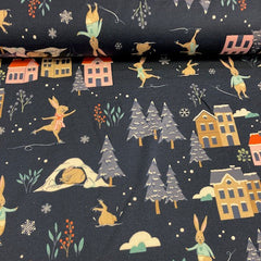 French Terry - Konijntjes en dennenbomen  - € 28/m
