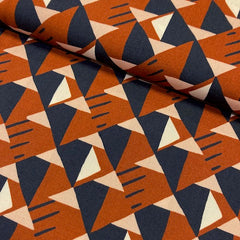 Viscose- grafisch bruin en blauw-  € 26/m