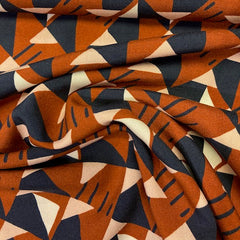 Viscose- grafisch bruin en blauw-  € 26/m