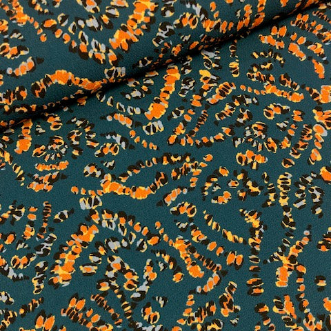 Polyester crepe - abstract petroleum blauw  € 36/m