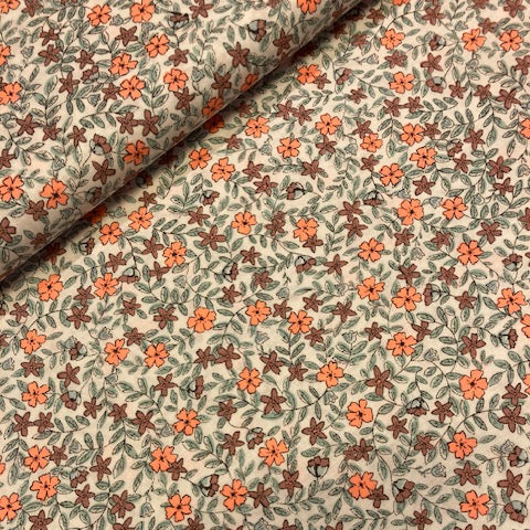 Popline  - Fluo oranje bloemen- € 22/m