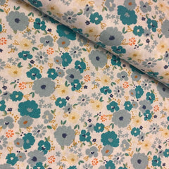 Popline  - Turquoise bloemen - € 15/m