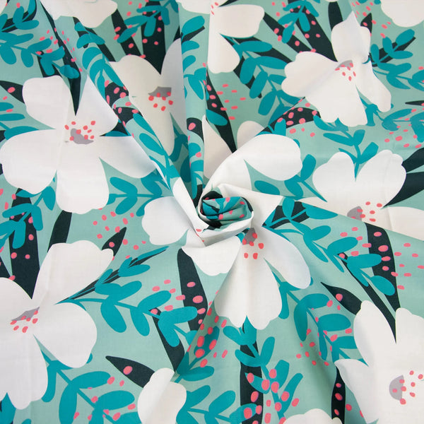 popeline- neon pink flower  - € 17  / m (