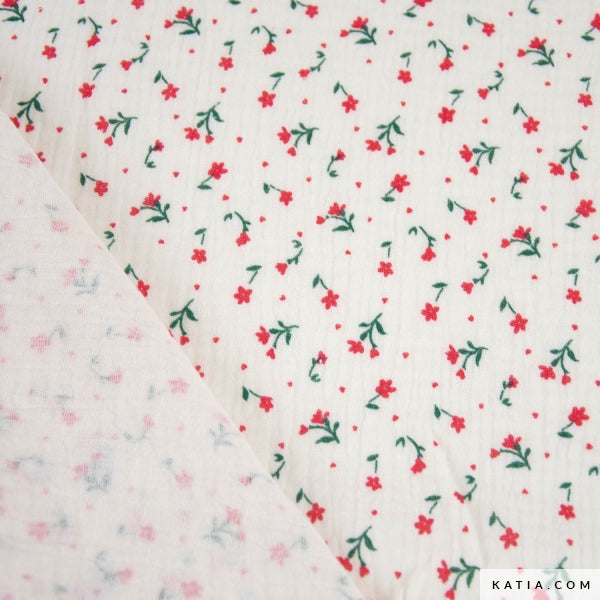 Mouseline - Bloemen Rood - € 14/m