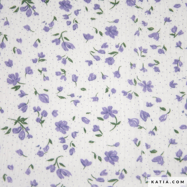 Mouseline - Bloemen Lila - € 14/m